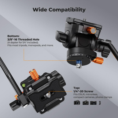 K&F Concept Fluid Video Head with 360° Pan, Quick Release Plate & 3kg Load Capacity
