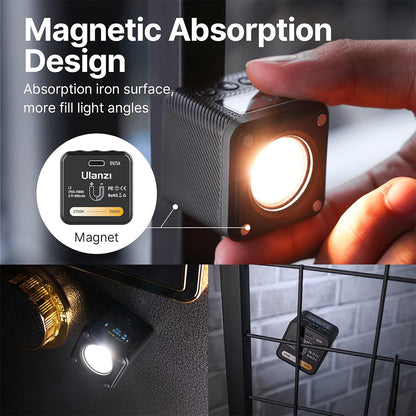 [CLEARANCE] Ulanzi L2 RGB COB Magnetic Mini Cube Video Light with LCD Screen, 1/4" Screw Mount, Dual Cold Shoe for Photography & Videography | 2878