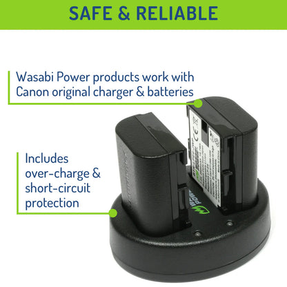 Wasabi Power LPE6 LPE6NH Battery and Charger Kit (7.4V, 2250mAh, 16.7Wh) for Canon 5D Mark II 5D Mark III 5D Mark IV 5DS 5DS R 6D 6D Mark II 7D 7D Mark II 60D 60Da 70D 80D 90D R R5 R5C R6 R7 Ra XC10 XC15 BG-E6 BG-E7 BG-E9 and select Canon Camera