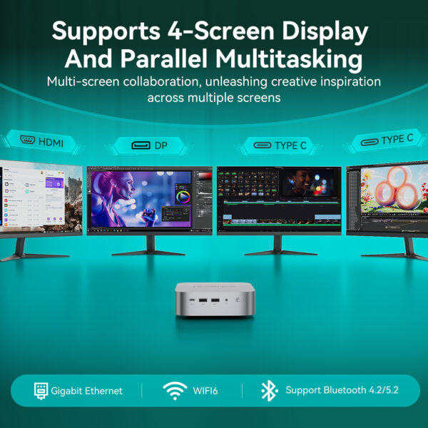 LeaderHub AD8 Mini PC with AMD Ryzen 7 H 255 32GB LPDDR5X 1TB Gen4 SSD Dual 2.5GbE Wi-Fi 6 4K Display