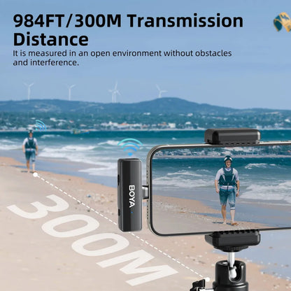 Boya BOYALINK 2 2-Person Wireless Microphone System (Dual TX + RX) with 3 in 1 3.5mm TRS, USB Type-C, iOS Lightning L-Type Interface, HD Noise Cancellation, 300m Max Range and Charging Case for Camera, Live Video Streaming, Vlog, TikTok