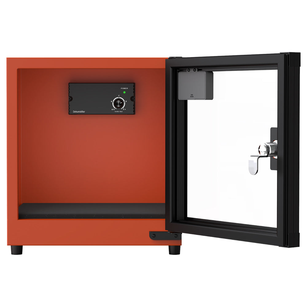 Andbon AB-18C 18L Electronic Dry Cabinet Moisture Proof Dehumidifying Box with 30-60%RH, Noiseless, Analog Digital LCD Display, Controller Knobs and Key Lock Security for DSLR Mirrorless Cameras & Lens Lenses | Metallic Grey, Silver Black, Amber Orange