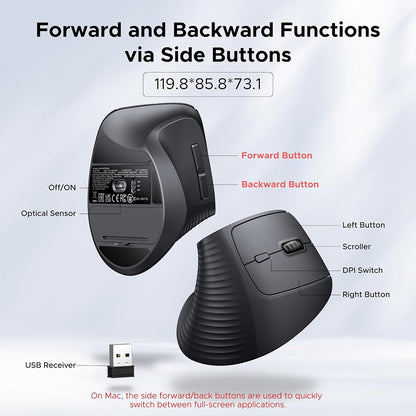 UGREEN Wireless 2.4GHz Ergonomic Vertical Mouse with 1000 / 1600 / 2000 / 4000 DPI Max 10m Control