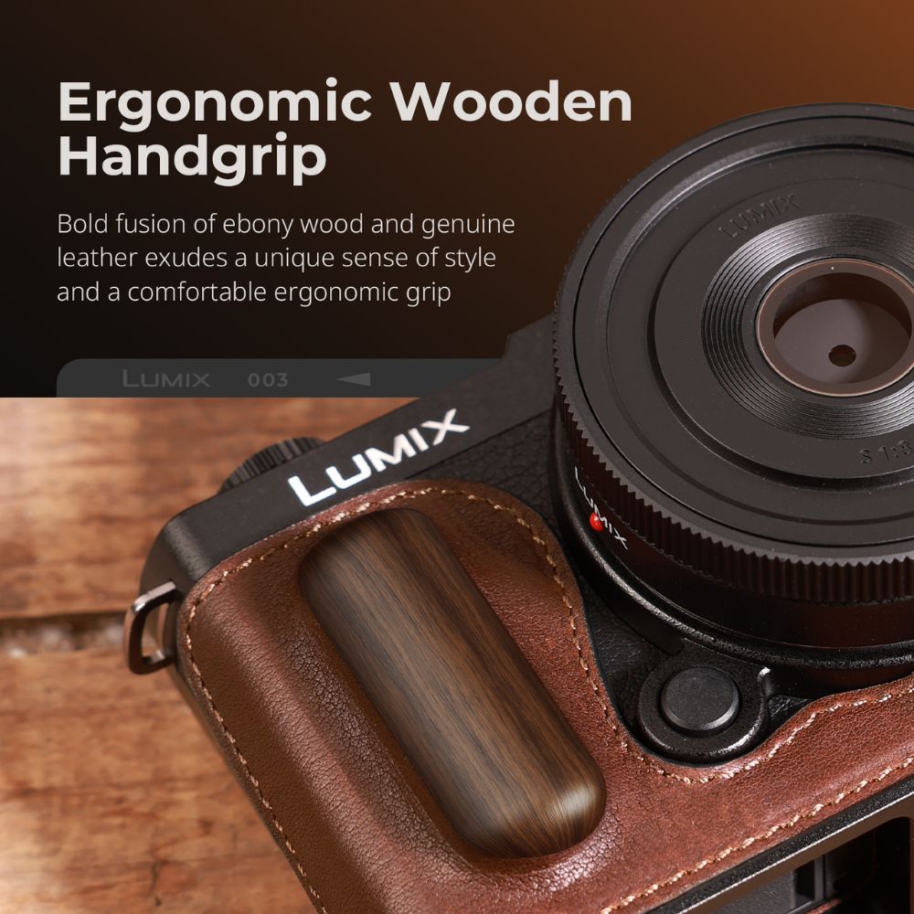 SmallRig Leather Camera Half Case for Panasonic LUMIX S9 with Vintage Style Design & Wooden Grip | 4703