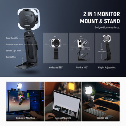 [CLEARANCE] Neewer PL81 Pro 15W Bi-Color 2900K-7000K Video Professional Conference LED Light with 2-in-1 Monitor Mount & Stand, App Control for PC, Computer, Webcam Lighting, Streaming
