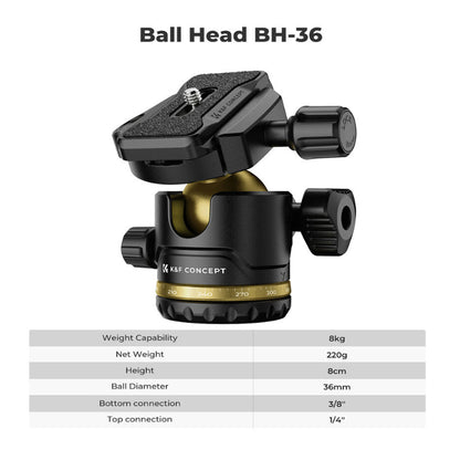 K&F Concept Aluminum Camera Tripod with Arca-Type Quick Release Ball Head & Smartphone Holder - 178cm Max Height, 8kg Load Capacity, 4-Section Legs with Flip Locks for DSLR, Mirrorless & Smartphones