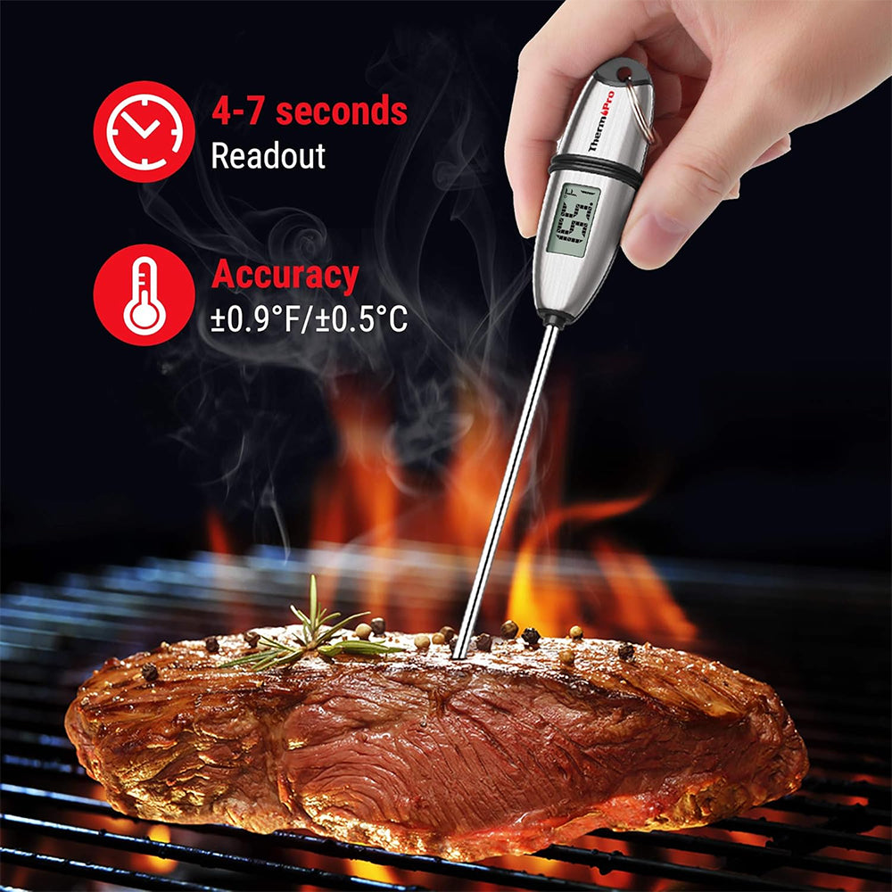 ThermoPro TP02S Digital Food Thermometer with 5.3" Long Probe, Long Battery Life, Auto-Off, 4-6 Seconds Response Time and Probe Cover for BQQ Smoked Grilling, Baking & Candy Making Kitchen Accessory