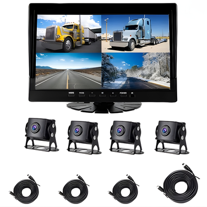 EKLEVA 10" IPS 4CH Multi-Channel Truck DVR Monitor with 4 Waterproof 720P HD Cameras and 360° View