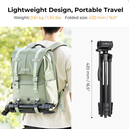 [CLEARANCE] K&F Concept 2-in-1 Aluminum Tripod with Built-in Smartphone Holder, Bluetooth Shutter Remote Controller, 52cm to 152cm Adjustable Height, 360° Pan/175° Tilt for Camcorder, DSLR, Mirrorless Camera, iPhone & Android Phones | KF09-125