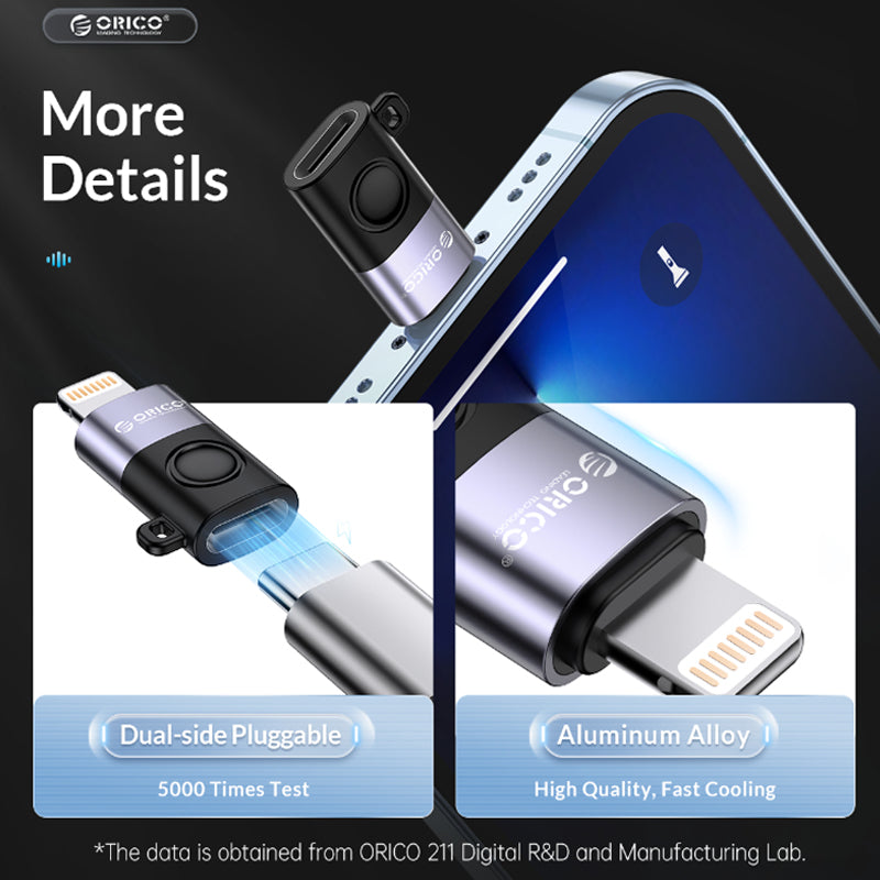 ORICO Lightning to USB-C Charging & Data Transfer Adapter with 480Mbps Fast Data Transfer Rate, PD 5W Fast Charging, OTG Flash Drive Function Supported, Anti-lost Lanyard for Smartphone, Tablet, Gaming Console, Computer, Laptop, iPhone | WLB-BK-BP