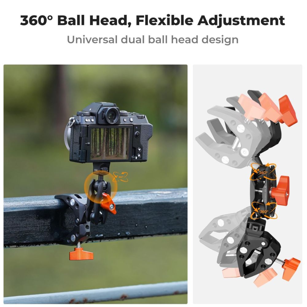 K&F Concept Universal Super C Clamp with 360° Dual Head Magic Arm, 18-60mm Clamping Surface, 1/4"-20 Expansion Ports, & 1.5kgs Load Capacity for Smartphone Clip, Fill Light, Compact, DSLR, SLR, Mirrorless, Panoramic, Action Cameras