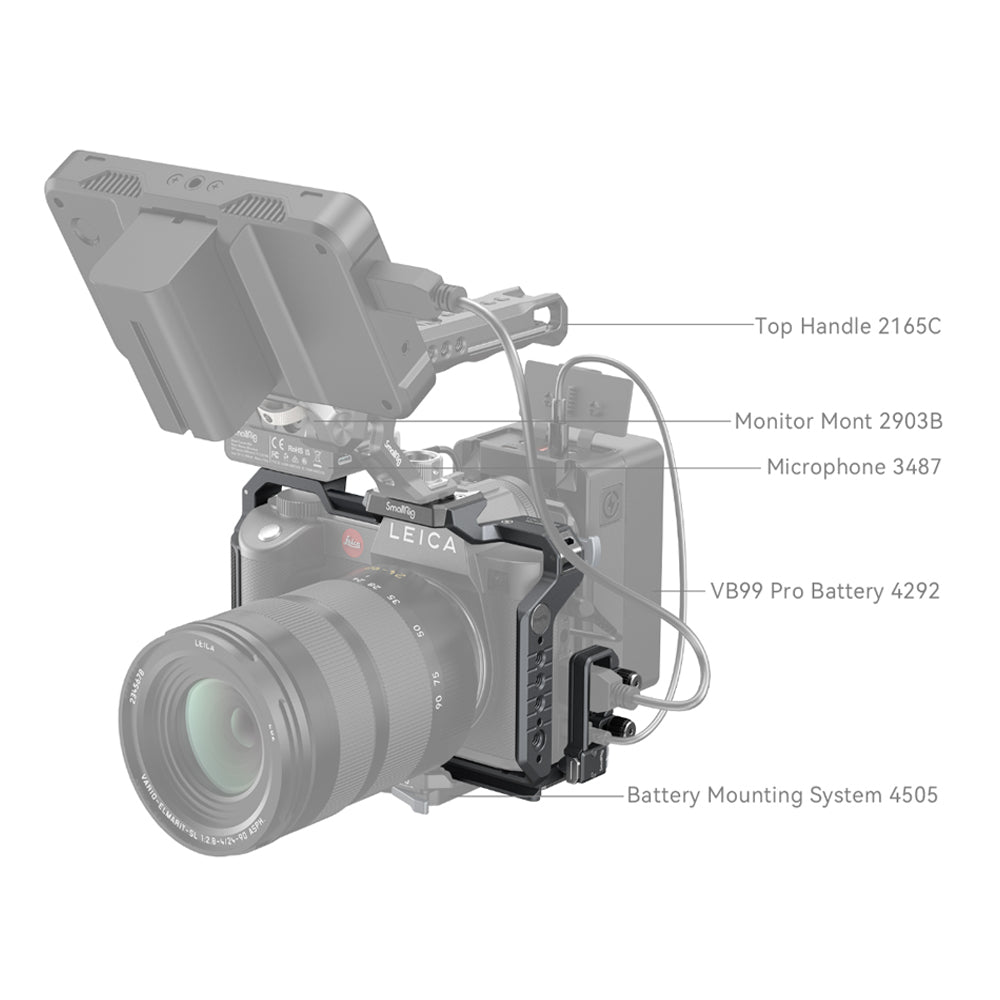 SmallRig Aluminum Titanium Camera Cage Kit for Leica SL3 with Arca-Type Quick Release Baseplate, HDMI Cable Clamp, Cold Shoe Mount, NATO Rail, QD Socket, and Multiple 1/4"-20 Threaded and ARRI 3/8"-16 Locating Holes 4510