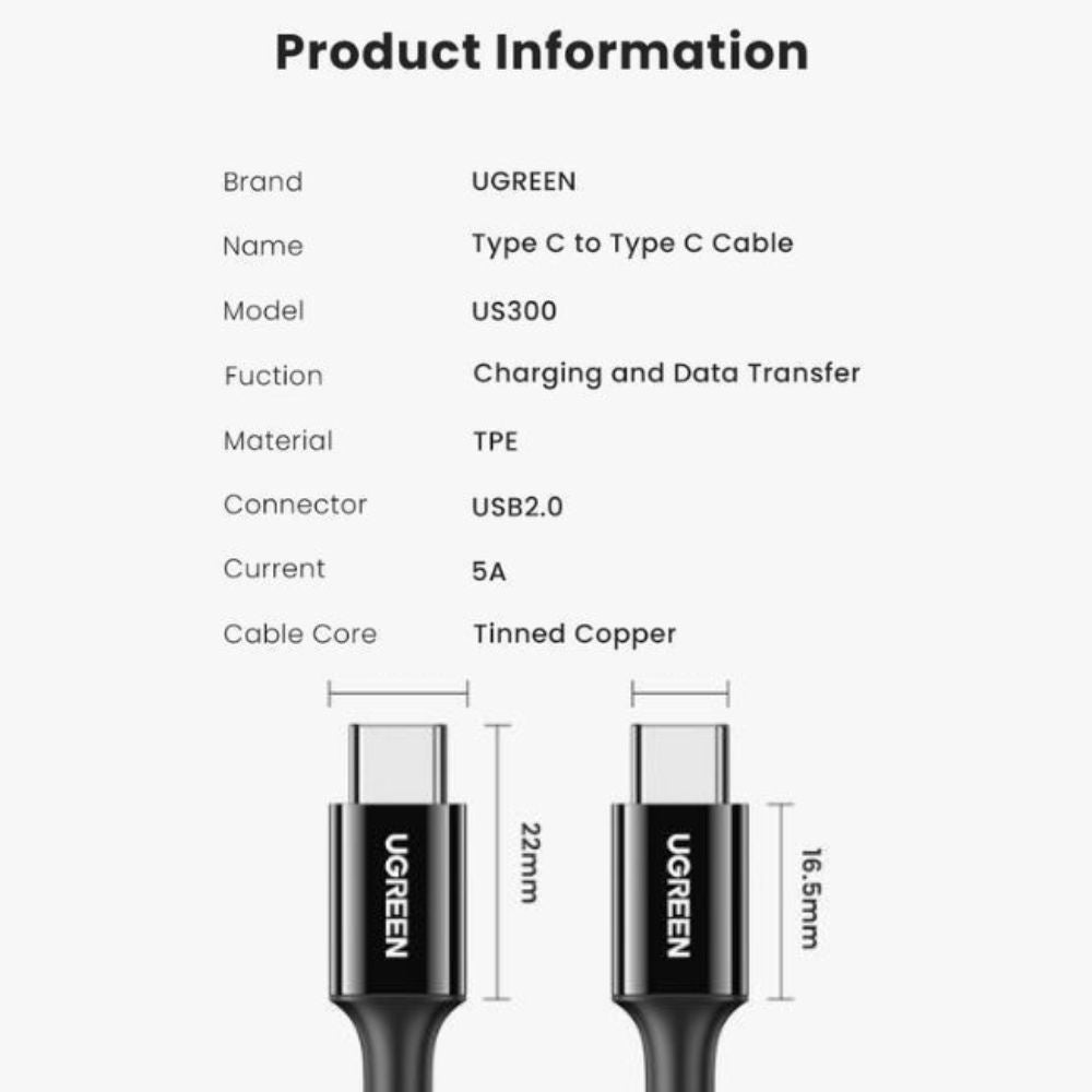 UGREEN 1-Meter USB Type-C PD 100W  Fast Charging and Data Cable Male to Male with 5A Max 480Mbps Transfer Rate, Silicone PVC Jacket, and Multi-Layer Shielding for PC Desktop Laptop Android Mobile Phone Tablet Smartphone Cellphone