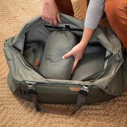 Peak Design 65L Travel Duffel Weatherproof Bag with Padded Straps, 6 Total Pockets | Sage