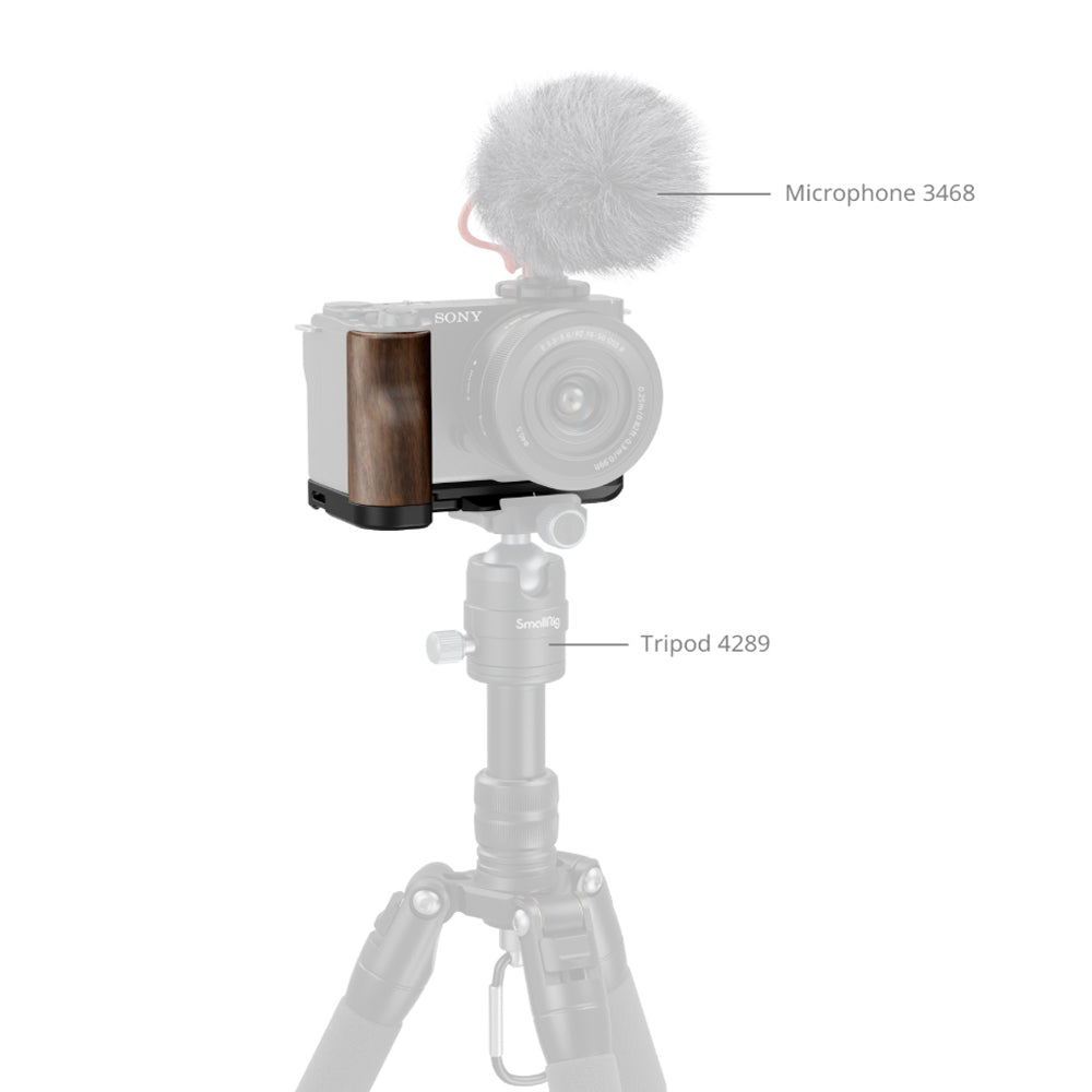 SmallRig Camera L-Shape Mount Bracket for Sony ZV-E10 II / ZVE10 II with Wooden Handle Grip, 1/4"-20 Threaded Hole & Arca-Swiss Quick Release Baseplate for Tripods & Gimbal Stabilizers | 4864