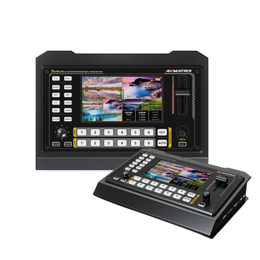 AVMATRIX Shark S6 6-Channel HDMI / SDI Video Switcher with 5" LCD Display Monitor, Multi-Platform Live Stream via Ethernet & USB Type C Port, PTZ Camera Control, Integrated Audio Mixer, USB Disk & SD Card Video Recording Storage