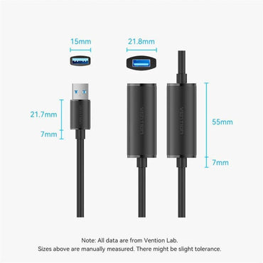 Vention 5 meters USB 3.0 Type-A Male to Type-A Female Active Extension Cable with High-Speed 5Gbps Transfer Speed, USB-C Port for Desktop Computer, Laptop, Smart TV, Webcam, Printer