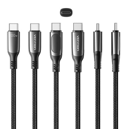 Vention 5A 100W USB-C 2.0 Male to Male Charging and Data Cable with Built In Charge Speed LED Display and Up to 480Mbps Data Transmission for Mobile Devices and Consoles (1.2m, 2m) TAYBAV TAYBH