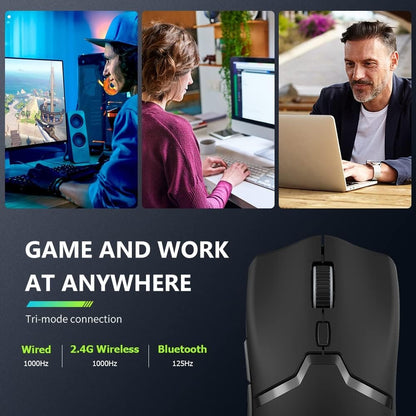 [CLEARANCE] Delux M800 PRO USB Wired / 2.4GHz and Bluetooth Wireless Optical Gaming Mouse with 26000 DPI Resolution PAW 3395 Sensor, 6 Programmable Buttons, and Up to 70 Hours Battery for PC and Laptop Computers - White