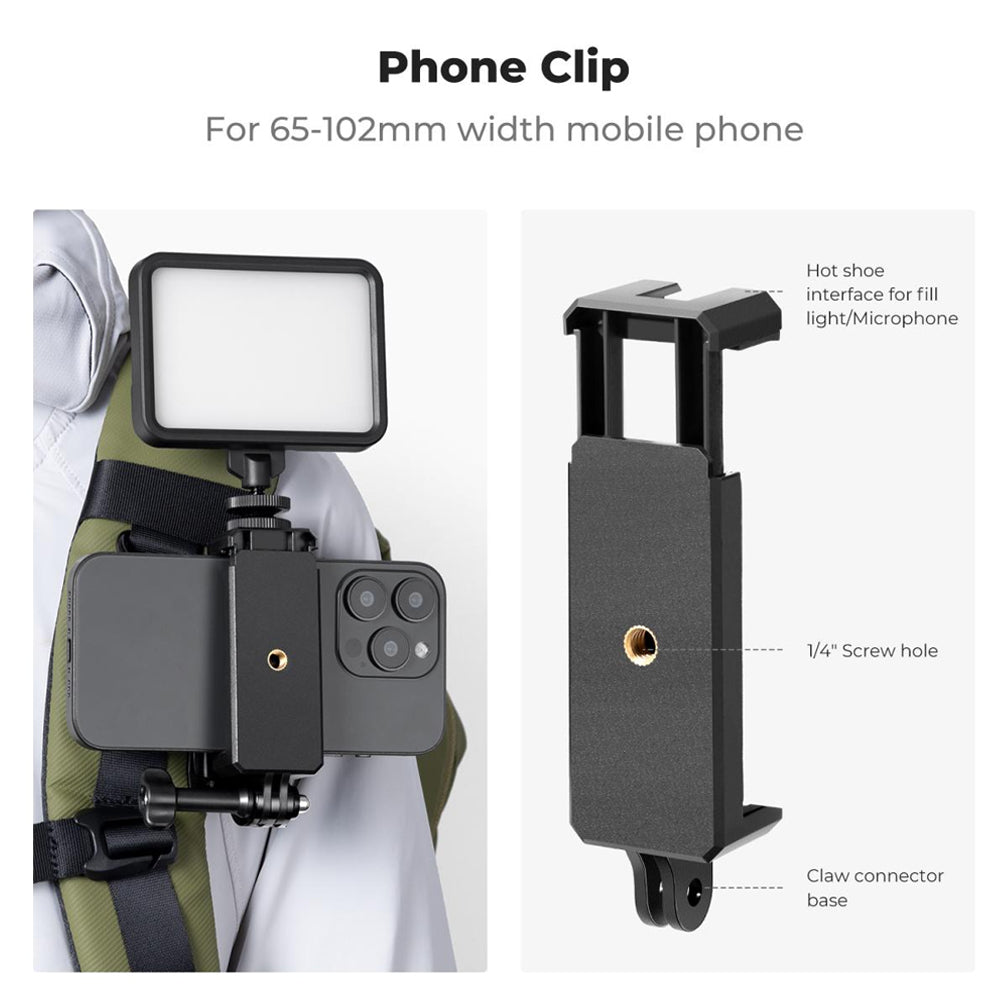 K&F Concept Backpack Shoulder Bag Strap / Clip Mount with 360 Degrees Angle Rotation for Smartphones and GoPro DJI Insta360 Action Cameras - POV Point of View Recording, Vlogging, Video Content Creation | KF31-114 KF31-115