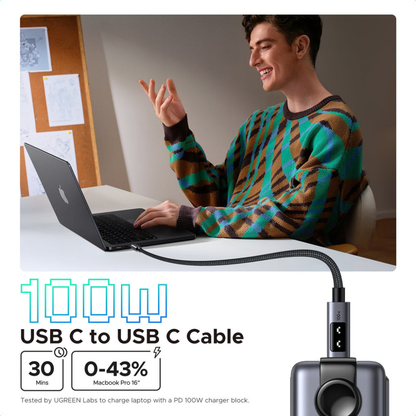 UGREEN UNO 0.5 Meter USB-C to USB-C 100W PD Fast Charging Cable with LED Emoji Display, 480Mbps Data Sync, E-Marker Smart Chip, Braided USB-C Male Cable for Laptop, Tablet, Smartphone and Gaming Devices | L509 (45612) | JG Superstore