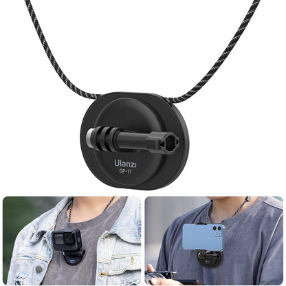 Ulanzi GP-17 Magnetic Chest Mount with Adjustable Neck Lanyard POV Kit for GoPro DJI Insta360 Action Cameras and Smartphones with High Strength Magnet and Sp-On Design for First Person Video Content Creation