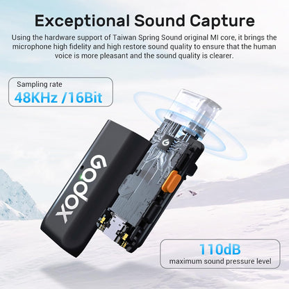 Godox WES2 Dual TX + RX 2-Person Wireless Clip-On Lavalier Microphone Kit System Omnidirectiol with Dual Channel USB Type-C Receiver, 200m Max Range, 1400mAh Charging Case, iOS / Android App Controls for Vlog Vlogging, Interviews | WES2 KIT2