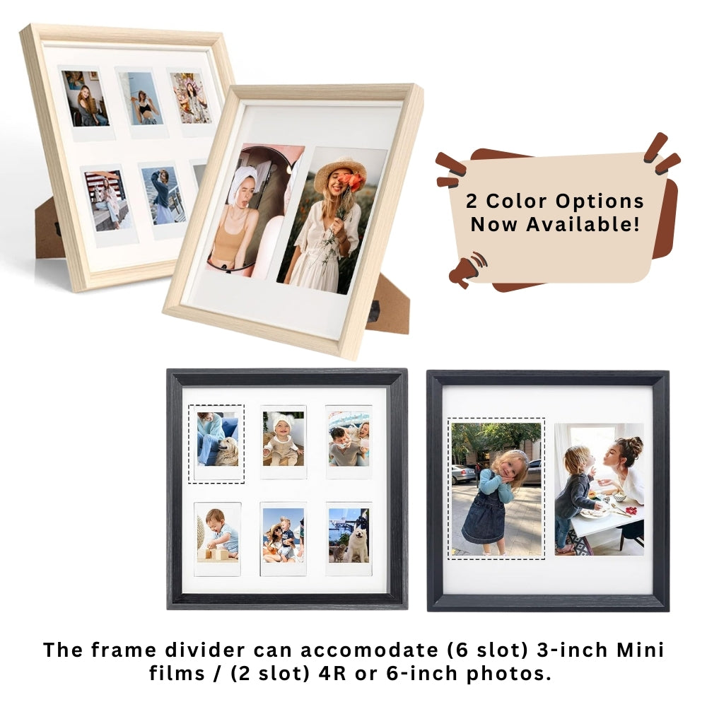 Pikxi 2-in-1 Wooden Picture Frame for FUJIFILM Instax Mini Film and 4R Photo Prints with Stand and Wall Mount