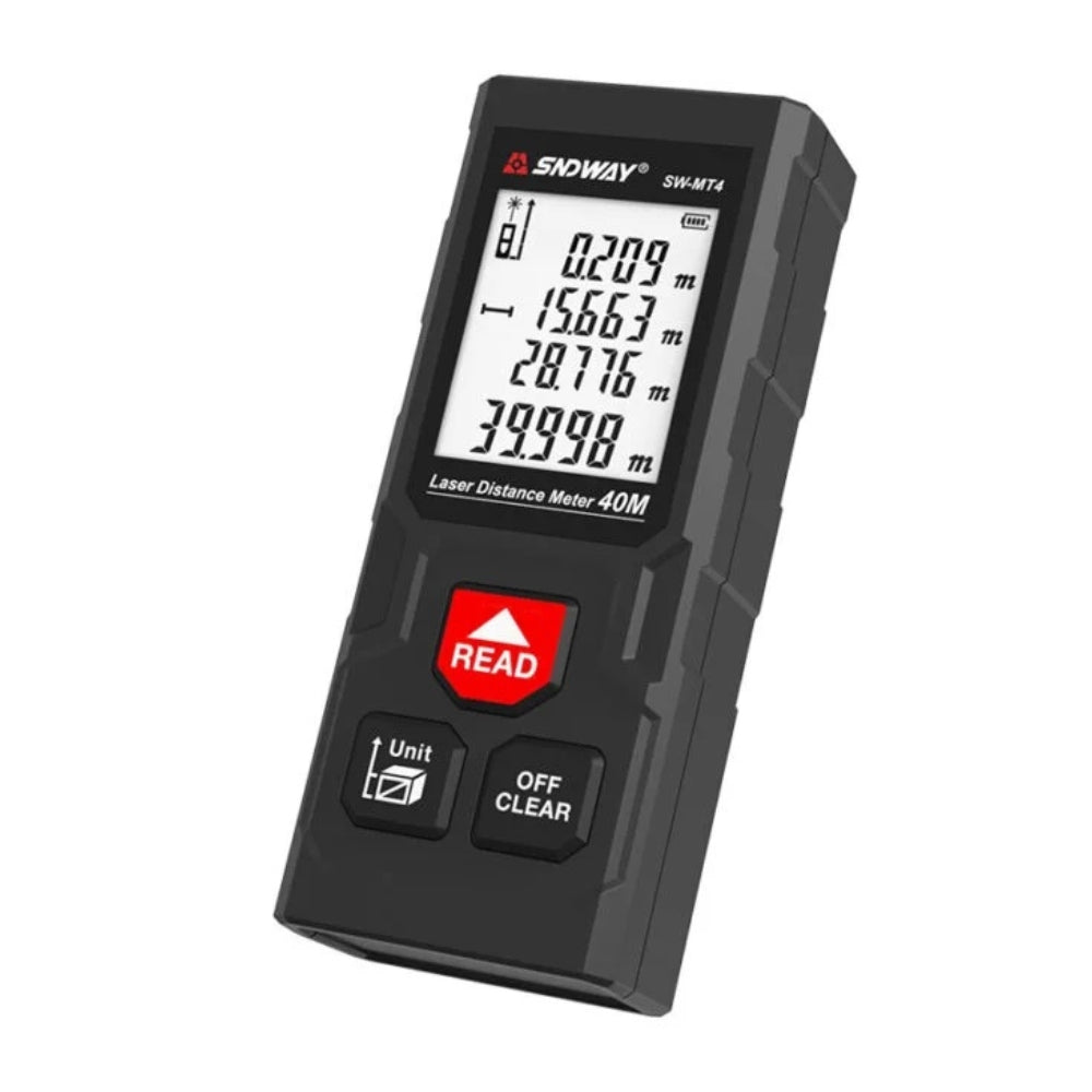 SNDWAY Digital Laser Distance Rangefinder Meter with 40 Meters Measurement Range, Laser Class II, +2mm Accuracy, LCD Backlight Display and Multiple Measurement Unit and Function Options for Industrial & Home Improvements | SW-MT4