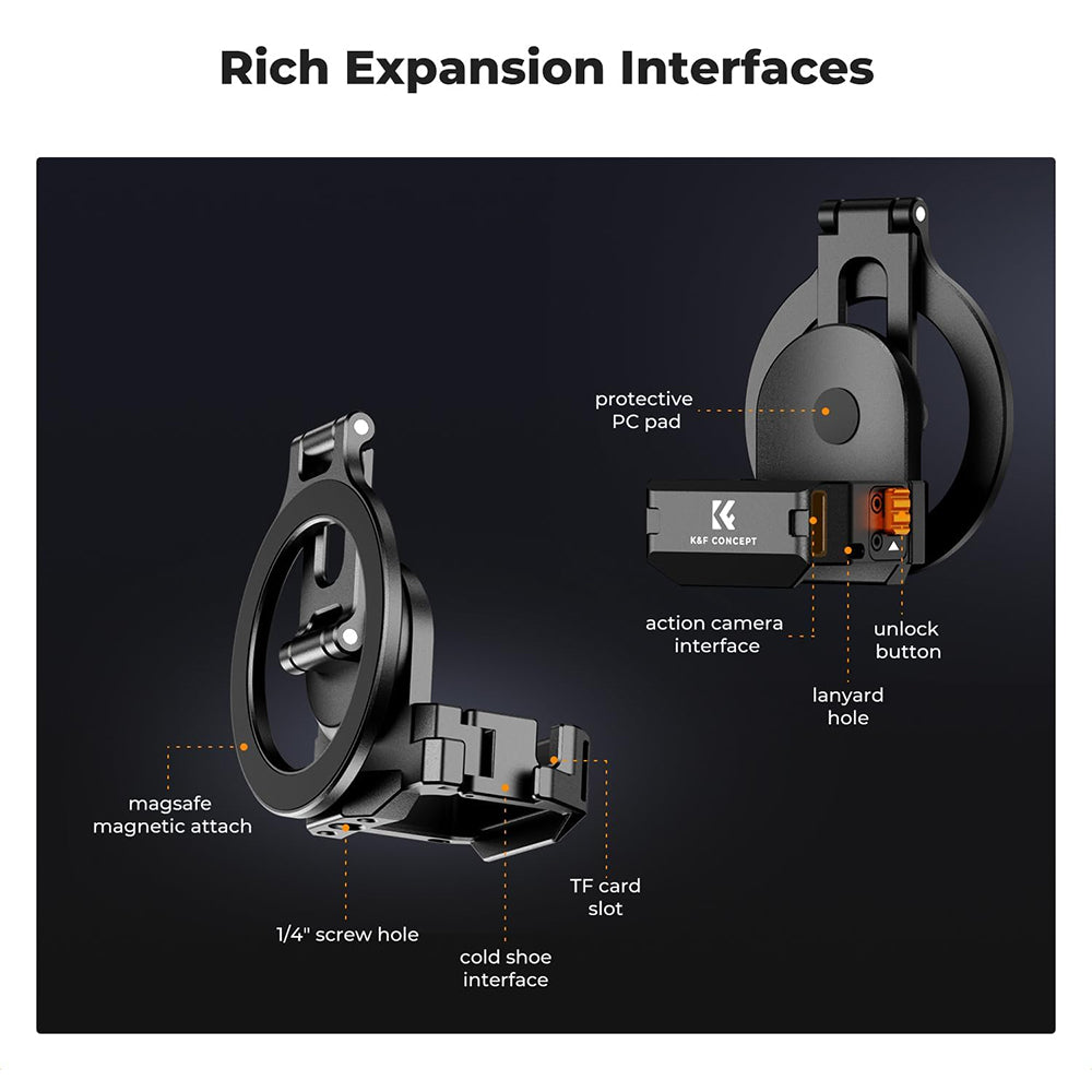 K&F Concept DJI Osmo Pocket 3 Electric Vacuum Magnetic Suction Cup Mount Kit with MagSafe Attachment, 1/4" Screw Hole, Cold Shoe Interface, One-Touch Release Button, USB-C Charging Port for Photography, Content Creation, Vlogging & Travel