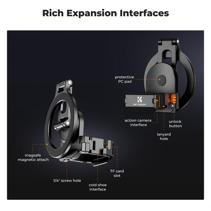 K&F Concept DJI Osmo Pocket 3 Electric Vacuum Magnetic Suction Cup Mount Kit with MagSafe Attachment, 1/4" Screw Hole, Cold Shoe Interface, One-Touch Release Button, USB-C Charging Port for Photography, Content Creation, Vlogging & Travel