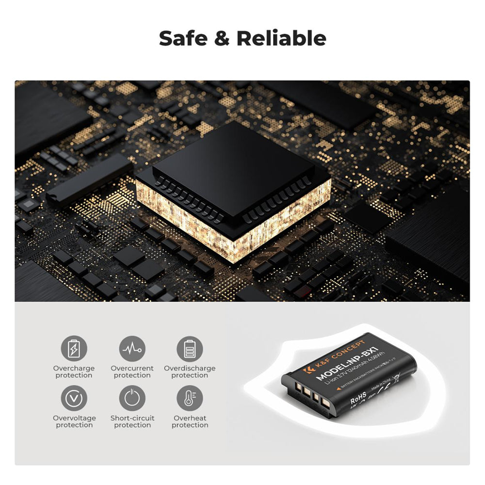 K&F Concept (2-PC) NP-BX1 Battery & Charger Kit - 1240mAh Batteries & Dual Charging Dock with Micro-USB/Type-C Input for Sony ZV-1M2, ZV-1F, ZV-1, RX100, RX1R II, RX1, HX99/95/80/60/50, HX400/350/300, WX800/700/500/350/300 Cameras | NPBX1