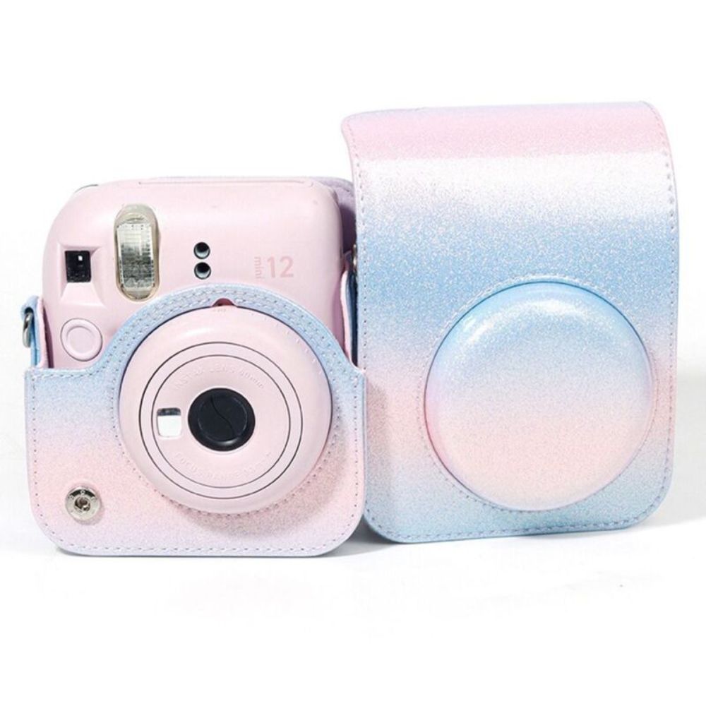 Pikxi Glitter Gradient Style Protective Leather Case Bag for FUJIFILM Instax Mini 12 Instant Film Camera with Body Strap - Available in Blue-Pink, Blue-Green, Pink-Purple and Rainbow Colors