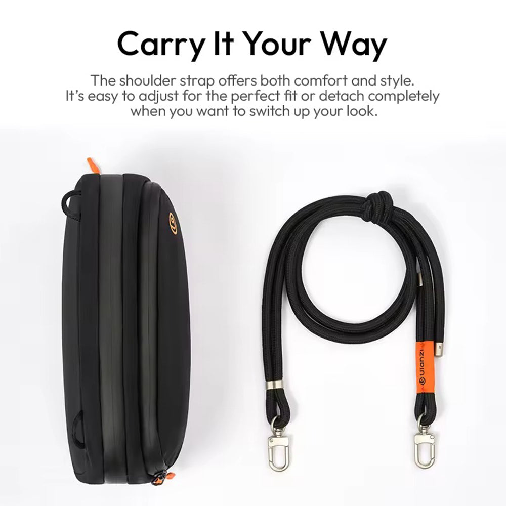 Ulanzi YY08 TechLite 2L Crossbody Shoulder Sling Bag with Two-Way Zipper, Detachable Strap, Spacious Compartments and Multi-Stretch Pockets for DJI Osmo Pocket 3, Digital Cameras, Smartphones, Batteries, Mini Tripod & Accessories | Black