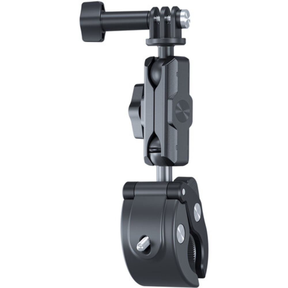 TELESIN Bike & Motorcycle Crab Claw Style Clamp Pipe Mount with Dual 360° Ball Head Swivel Joint, Anti Slip Rubber Grip and Adjustable Angle Lock for Action Cameras
