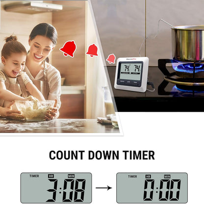 ThermoPro TP04 Digital Oven Meat Thermometer w/ Preset & Custom Temperature, 6.5” Probe & 40” Cable