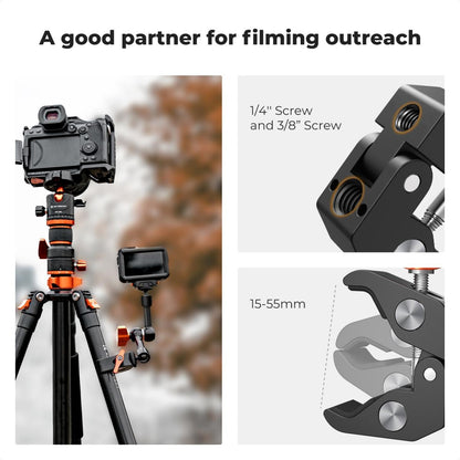 K&F Concept 60mm Super C-Clamp & 11" / 9.8" / 6" Magic Arm Mount with 360° Ball Head, 2kg Maximum Load Capacity, 1/4" & 3/8" Screw for Smartphone Clip, Fill Light, Compact, DSLR, SLR, Mirrorless, Panoramic, Action Cameras