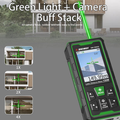 SNDWAY SW-150GQ Outdoor Green Beam Laser Distance Meter Digital Rangefinder with 3MP Camera, 150m Max Distance, IP68 Water and Dust Resistant, 2000mAh Rechargeable Battery, 90° Electronic Level Angle Sensor for Length Area Volume