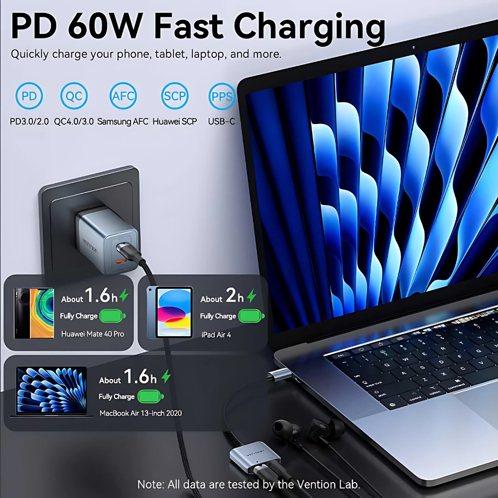 Vention USB-C Male to 3.5mm Female Hi-Fi Audio Adapter with 60W PD Fast Charging Port for iPhone 15/16, Samsung Galaxy S25/S24/S23/S22/S21, iPad Air/Pro/Mini, MacBook Air/Pro, Other Mobile Phones to Wired Earphones, Headphones & Speakers