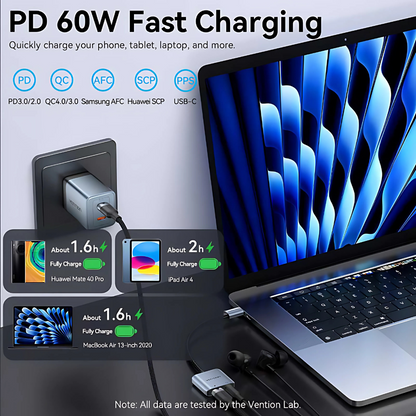 Vention USB-C Male to 3.5mm Female Hi-Fi Audio Adapter with 60W PD Fast Charging Port for iPhone 15/16, Samsung Galaxy S25/S24/S23/S22/S21, iPad Air/Pro/Mini, MacBook Air/Pro, Other Mobile Phones to Wired Earphones, Headphones & Speakers