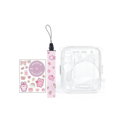 Pikxi Fujifilm Instax Mini 13 Transparent Clear Camera Case w/ Photo Pocket, Strap, & Stickers