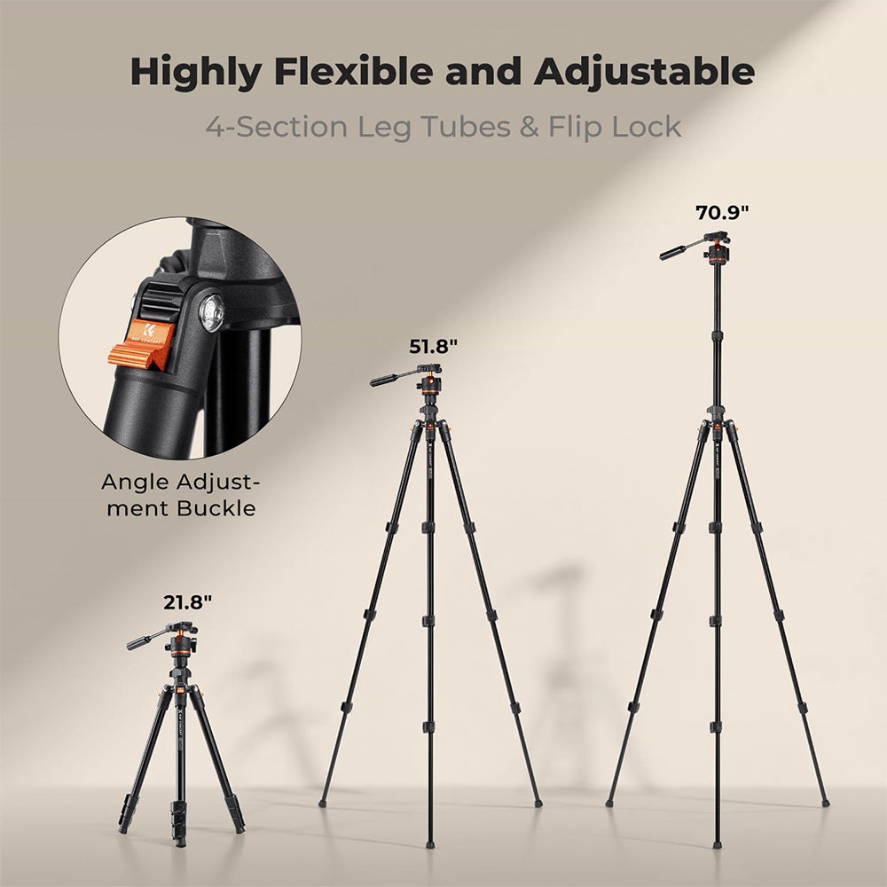 K&F Concept 180cm Aluminum Travel Tripod with 360° Ball Head