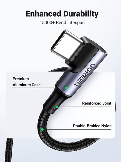 [CLEARANCE] UGREEN 100W 5A 1m Angled USB C Male to Male Nylon Braided Fast Charging Data Cable Charger with 480Mbps Transfer Rate for Laptop, Tablet, Phone, Camera, MacBook, iPad Pro, etc.