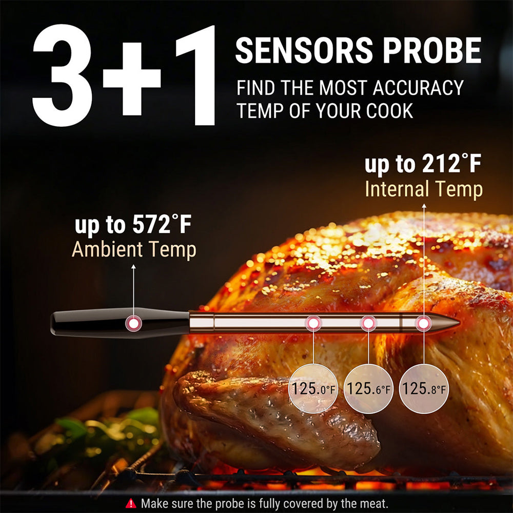 ThermoPro TempSpike TP980 Wireless Meat Thermometer for BBQ, Grill, Smoking, Rotisserie with WiFi & Bluetooth Smart Digital, App Control, 4 Sensors Waterproof Probes & Long Battery Life