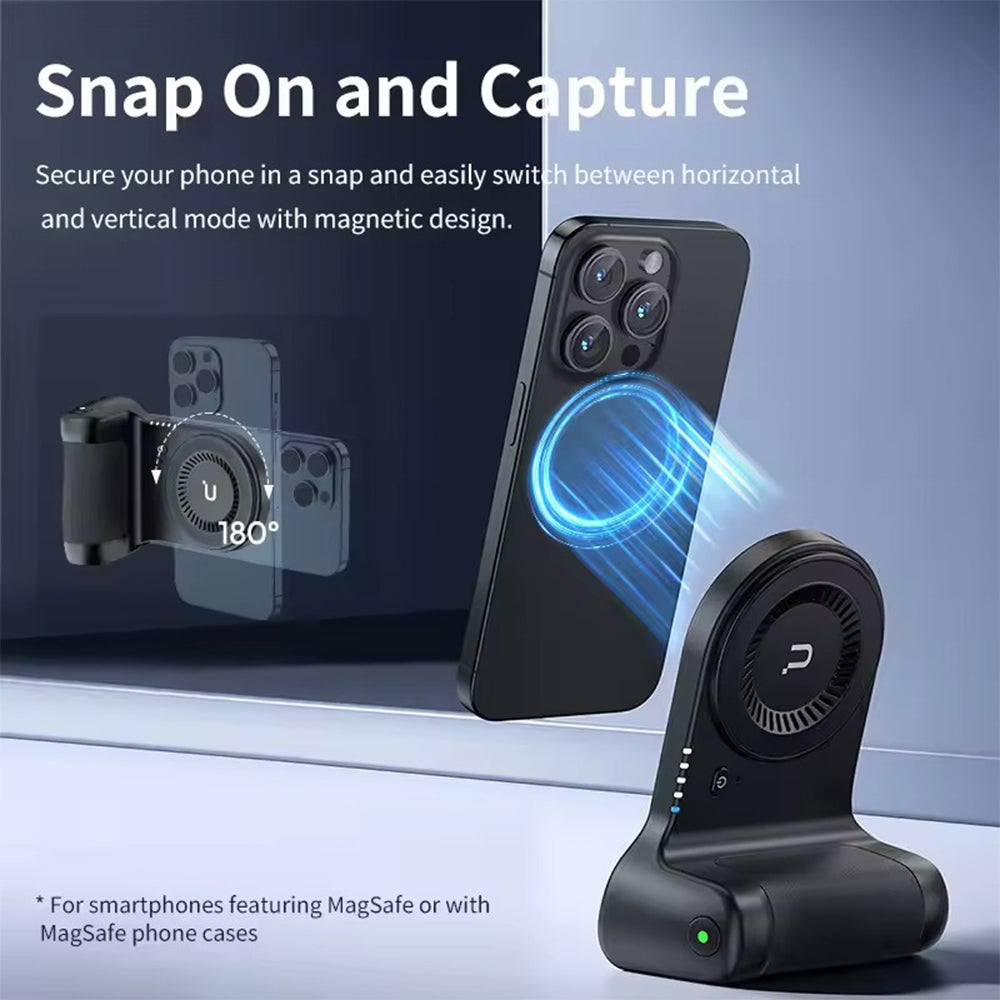 Ulanzi MA45 Magnetic MagSafe Wireless (Right Hand) Power Grip for iP-16 / 15 / 14 / 13 Smartphone with Camera Shutter, 5000mAh Battery, 10W Wireless Charging, 180° Rotating Mode and for Mobile Video Vlog | M021
