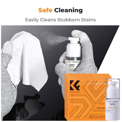 K&F Concept 10-in-1 Camera Cleaning Kit with Lens Cleaner Pen Brush, Liquid Solution, 6pcs Microfiber Cloths, Rocket Air Blower, Long & Short Soft Nozzles for Sony FUJIFILM Canon Nikon Panasonic Lumix Olympus Digital Cameras