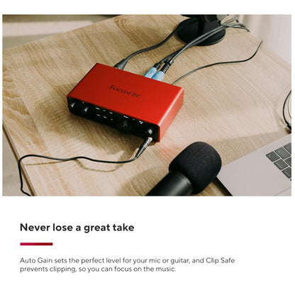 Focusrite Scarlett 2i2 4th Generation 2 In / 2 Out USB Type-C Audio Interface with XLR Mic Preamps, Headphone, 1/4" Line & Hi-Z Inputs with Auto Gain, Clip Safe, Air Mode Function, Virtual Loopback and Software Expansion Bundle