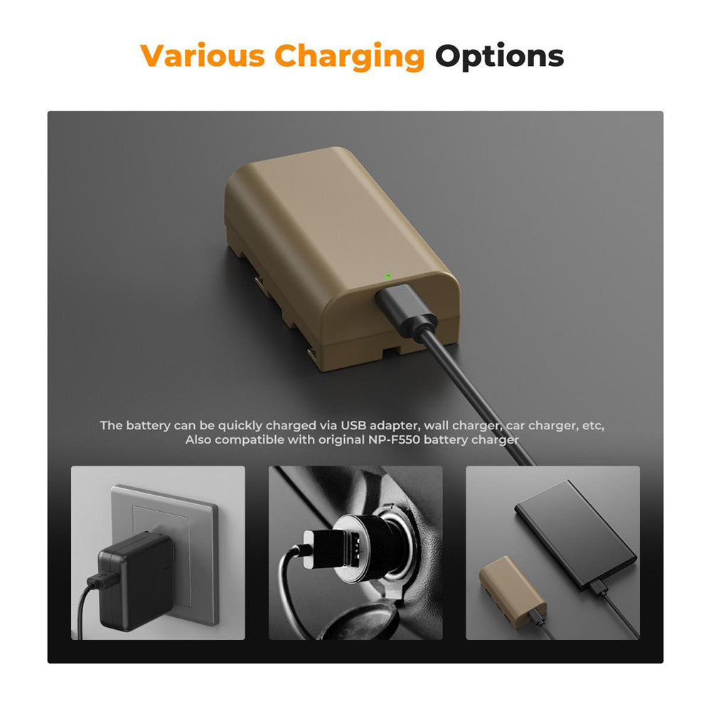 K&F Concept Sony NP-F550 NPF550 3500mAh Battery with USB Type-C Direct Fast Charging for Select Sony DCR DSC HDR HVR HXR Mavica NEX Cameras