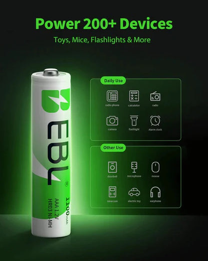 EBL LN-8122 1.2V AAA 1100mAh High Power Rechargeable Battery with Included Carrying Case for Portable and Emergency Electronics (Pack of 4)