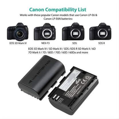 RAVPower LP-E6 / LP-E6N Battery Kit for Selected Canon Cameras